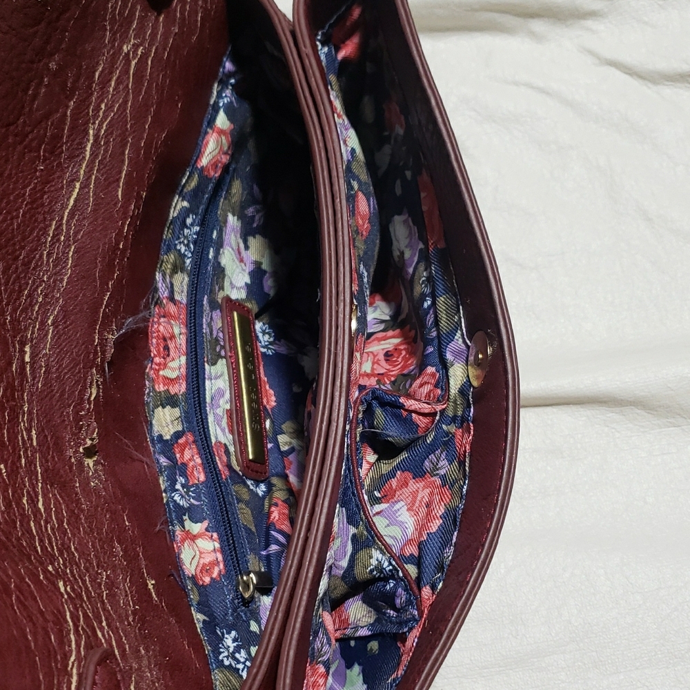 Street Level Floral Burgundy Gold Studded Clutch - Picture 3 of 5